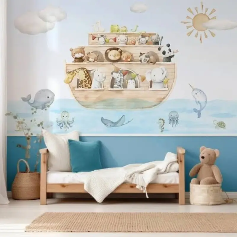 Alphabet wallpaper in toddler reading corner