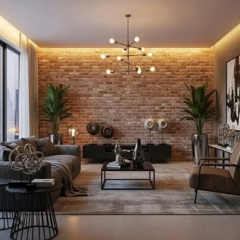 Leaf wallpaper in apartment living room