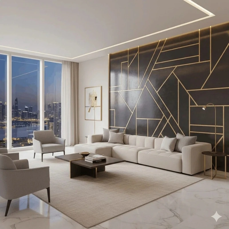 Damask wallpaper in formal sitting room