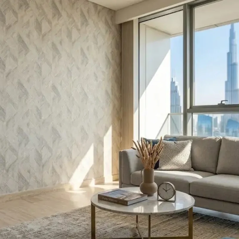 Vinyl wallpaper installation completed at a Dubai property