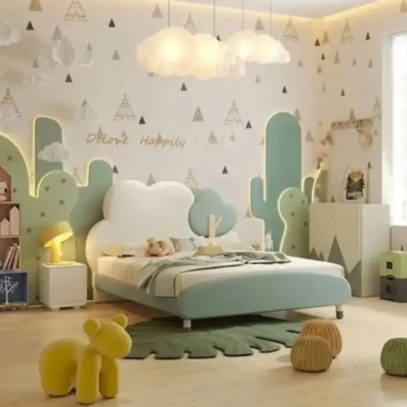 Dinosaur wallpaper on playroom wall