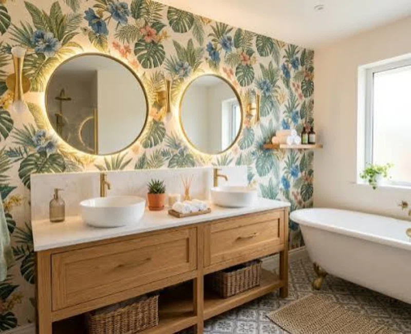 Elegant bathroom wallpaper in Dubai