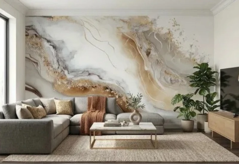 Marble wallpaper installation performed in a Dubai home