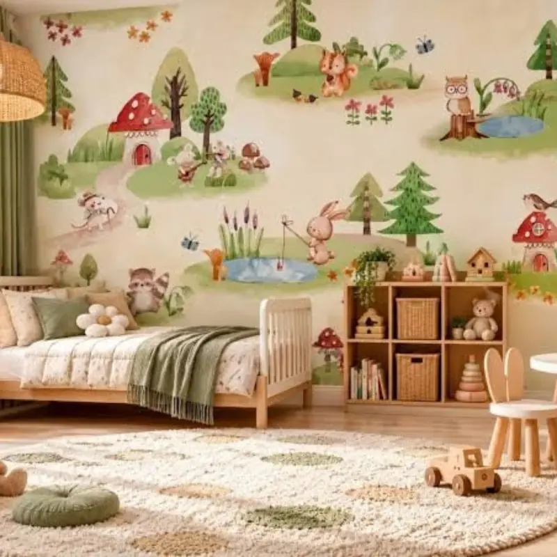 Jungle wallpaper in boy’s bedroom