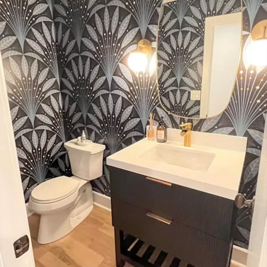 Luxury leaf fan wallpaper installed in a Dubai home
