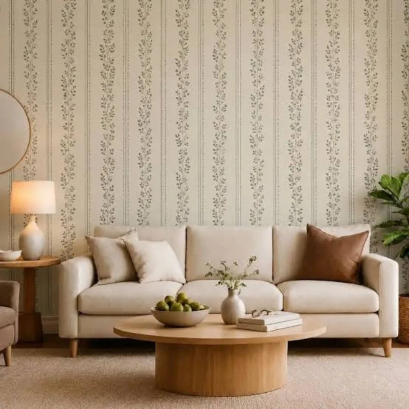 Grey feature wall wallpaper in villa lounge