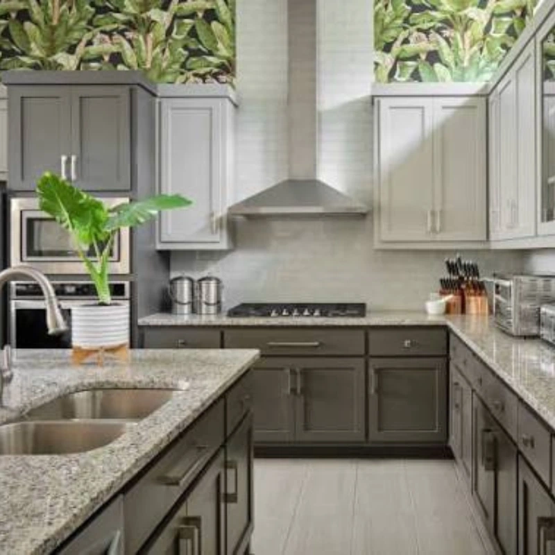 Modern kitchen wallpaper installed in a UAE home