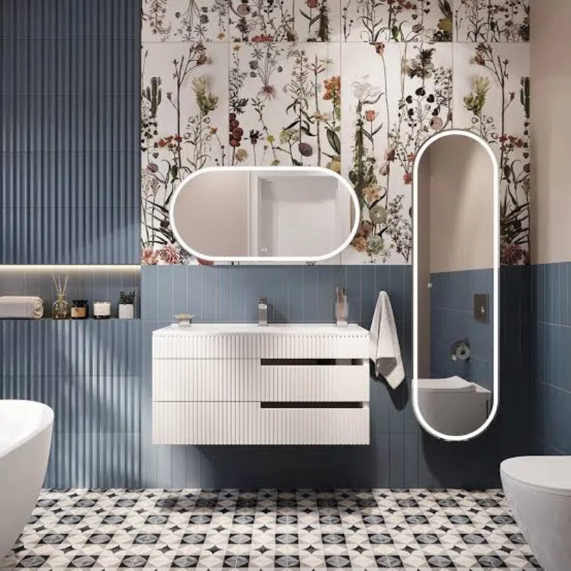 Marble effect bathroom wallpaper