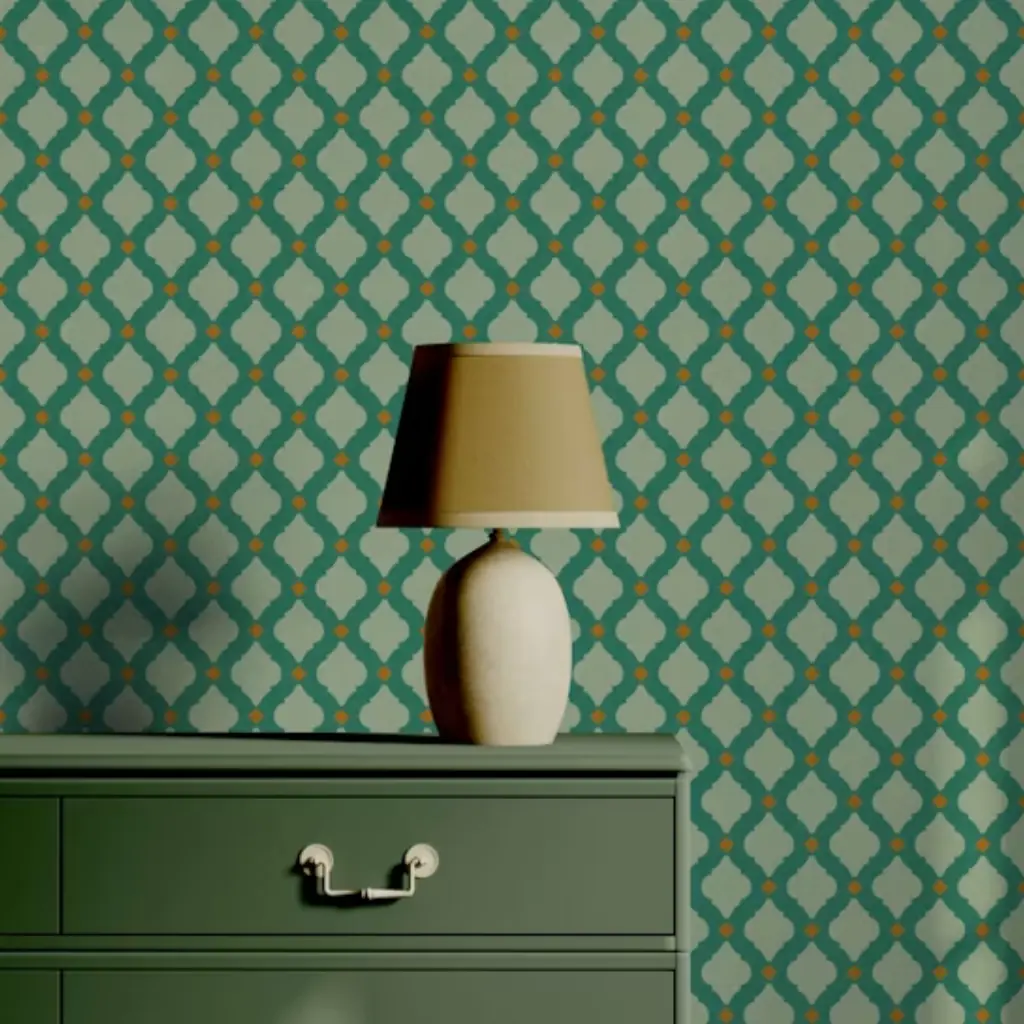Moroccan pattern wallpaper styled on a Dubai feature wall