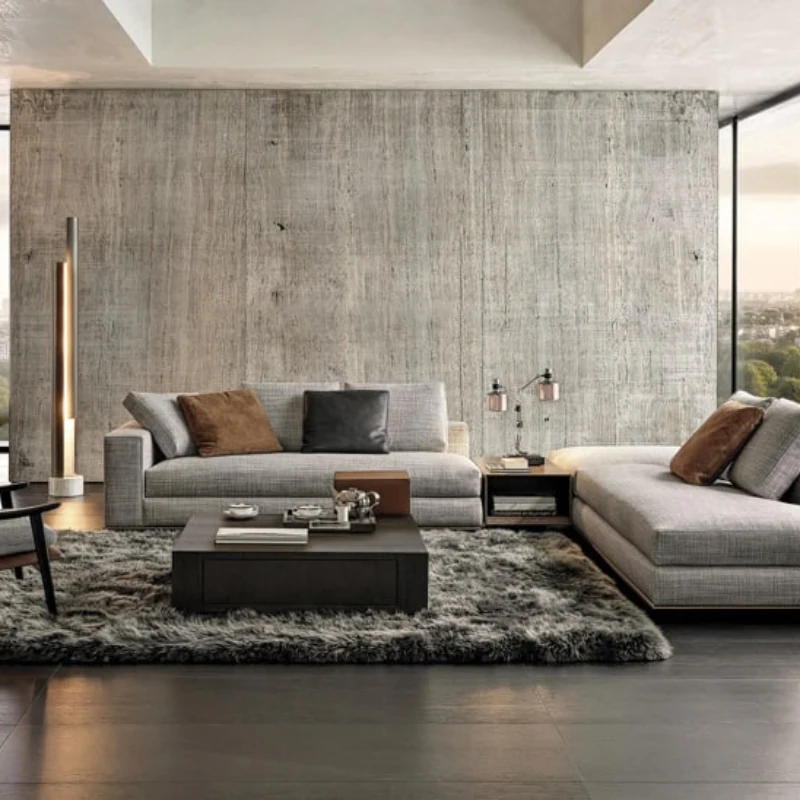 Beige wallpaper in family living room