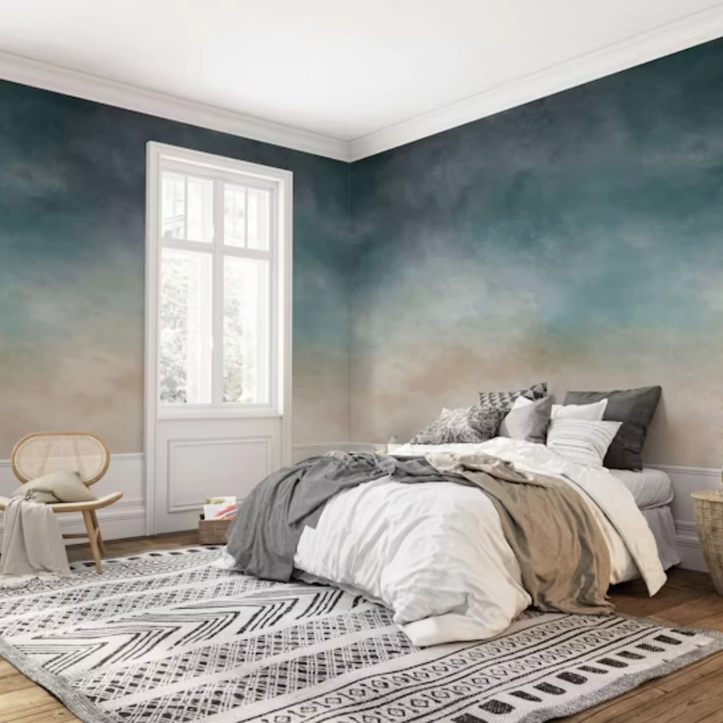 Ombre cloud pattern wallpaper styled on a Dubai feature wall