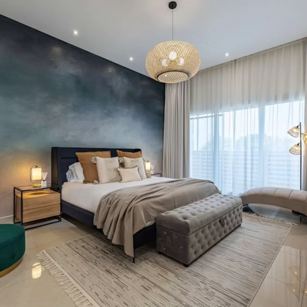 Ombre cloud wallpaper in a Dubai bedroom