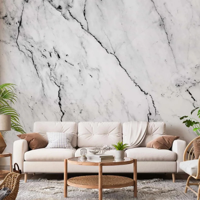 Marble wallpaper fitted on a Dubai villa wall