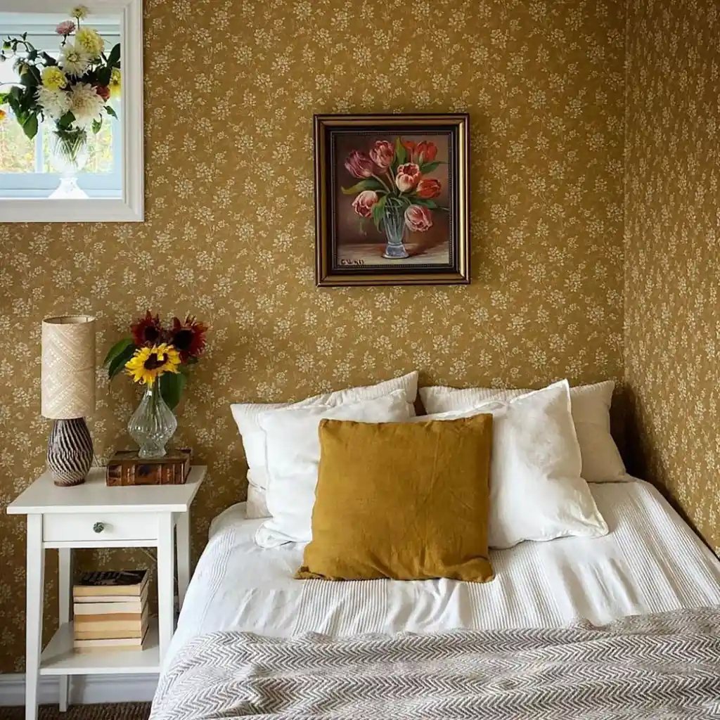 Vintage ochre wallpaper for UAE interiors