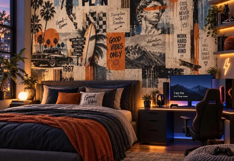 Custom boy room wallpaper installed in a Dubai home
