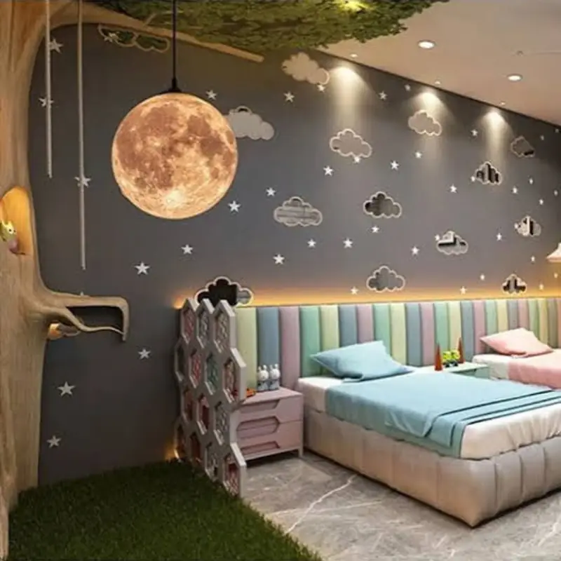Cartoon animal wallpaper in child’s bedroom